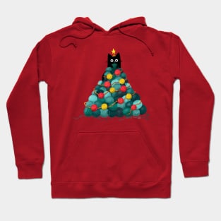 Black Cat in Yarn Christmas Tree Hoodie